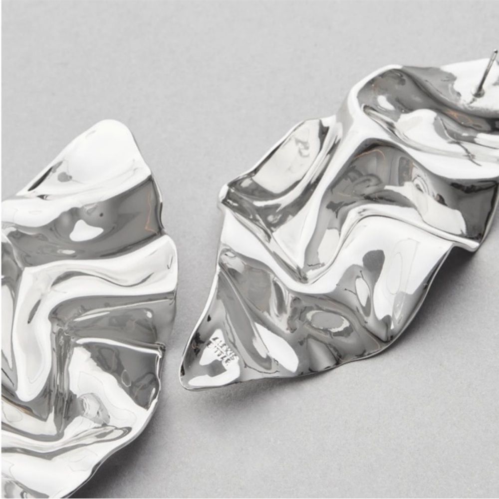 Alexis Bittar 💖Crumpled Rhodium Metal Dangle Large Drop Earrings Silver Tone💖 - Picture 3 of 14